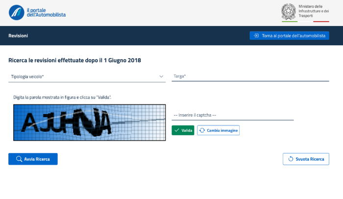 Verifica Revisione Online Portale dell'automobilista
